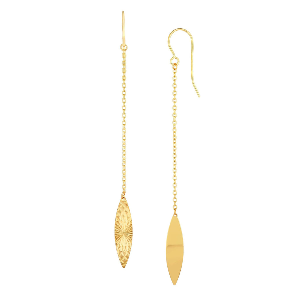 14k Yellow Gold 5x60mm Shiny And Diamond-Cut Marquise Shape Dangle Earrings - JewelStop1