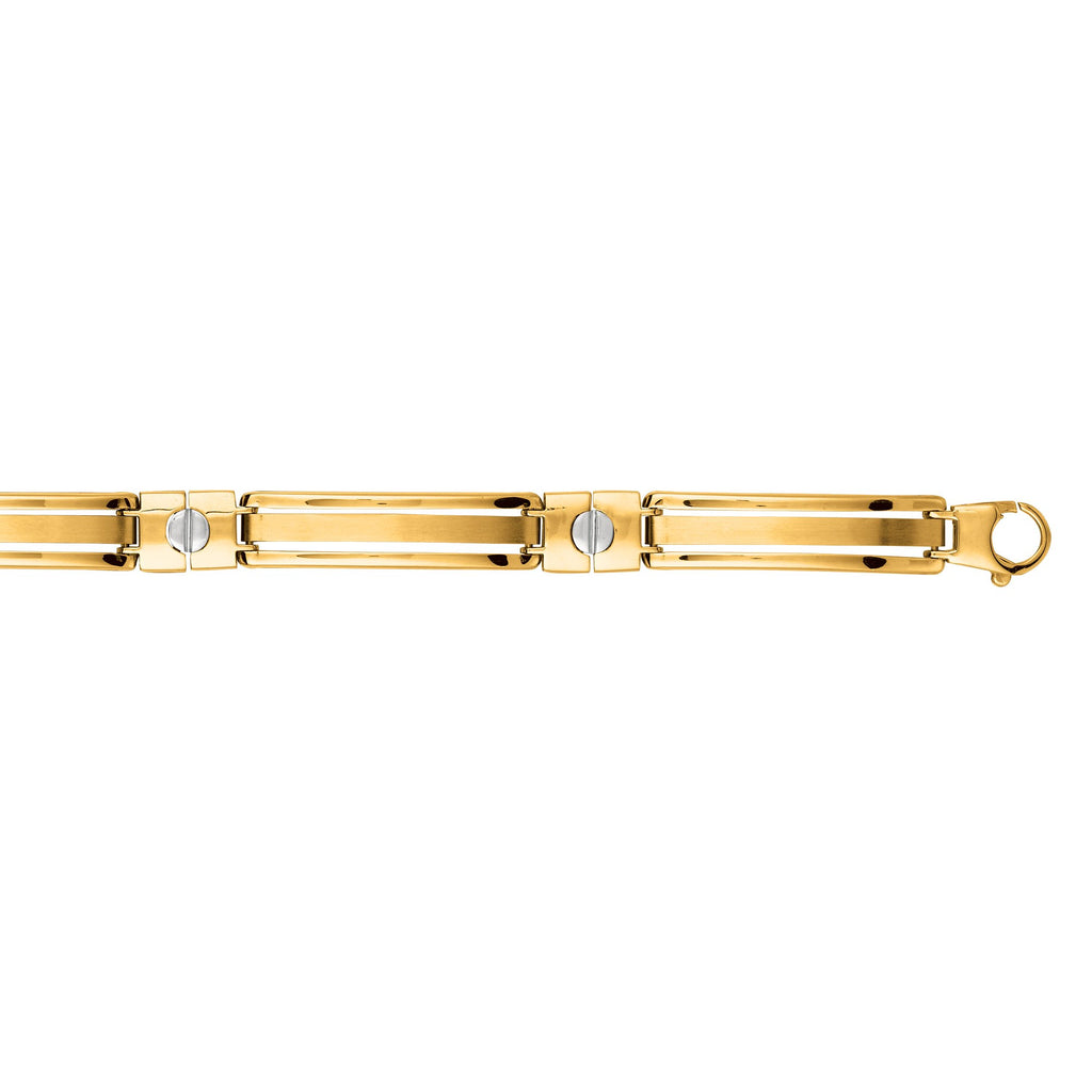 14K Two Tone Gold Shiny Two Tone Men's Fancy Nail Head Bracelet 8.25" - JewelStop1
