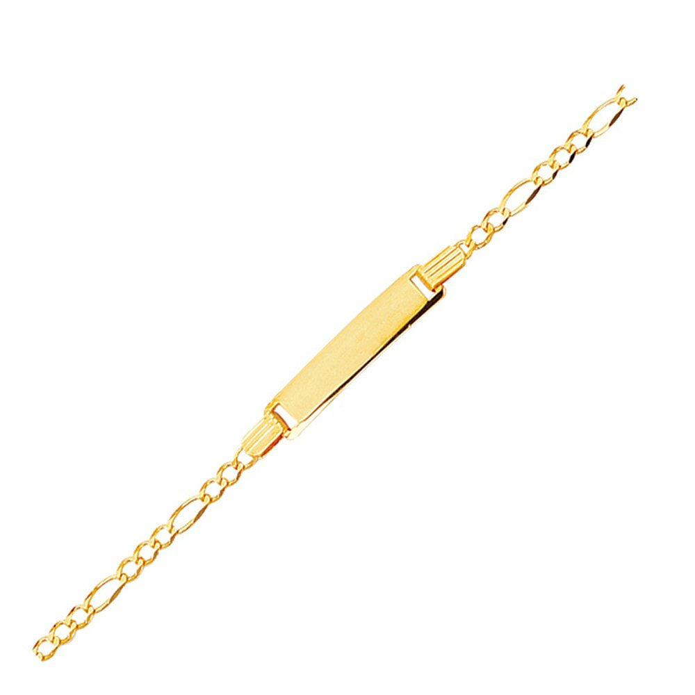 14K Yellow Gold 5.4mm Engravable Figaro Chain ID Bracelet 6" - JewelStop1