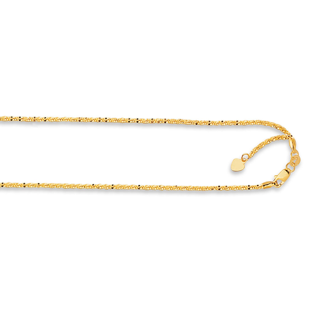 14k Yellow Gold 1.5mm Adjustable Sparkle Chain 22" Lobster Claw - JewelStop1