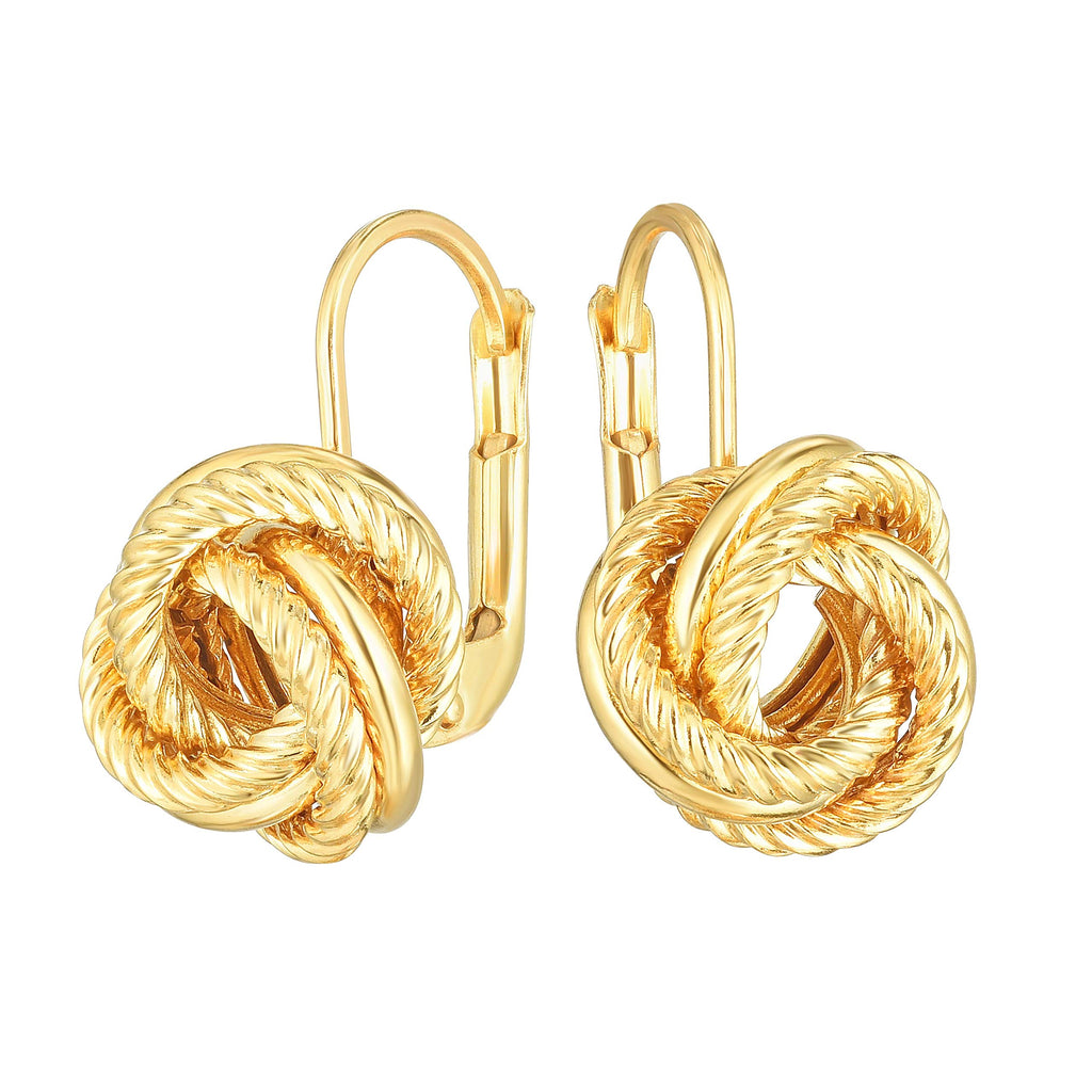 14K Yellow Gold 11x11mm Diamond-Cut Love knot Earrings with Snap Clasp - JewelStop1