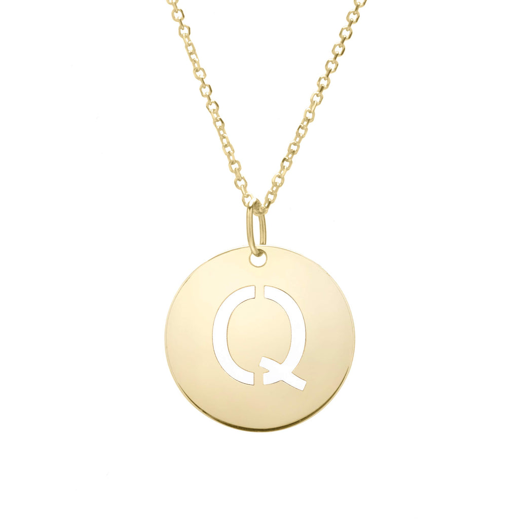 14k Yellow Gold 15mm Initial-Q Pendant, 18" 0.8mm Extendable Classic Cable Chain - JewelStop1