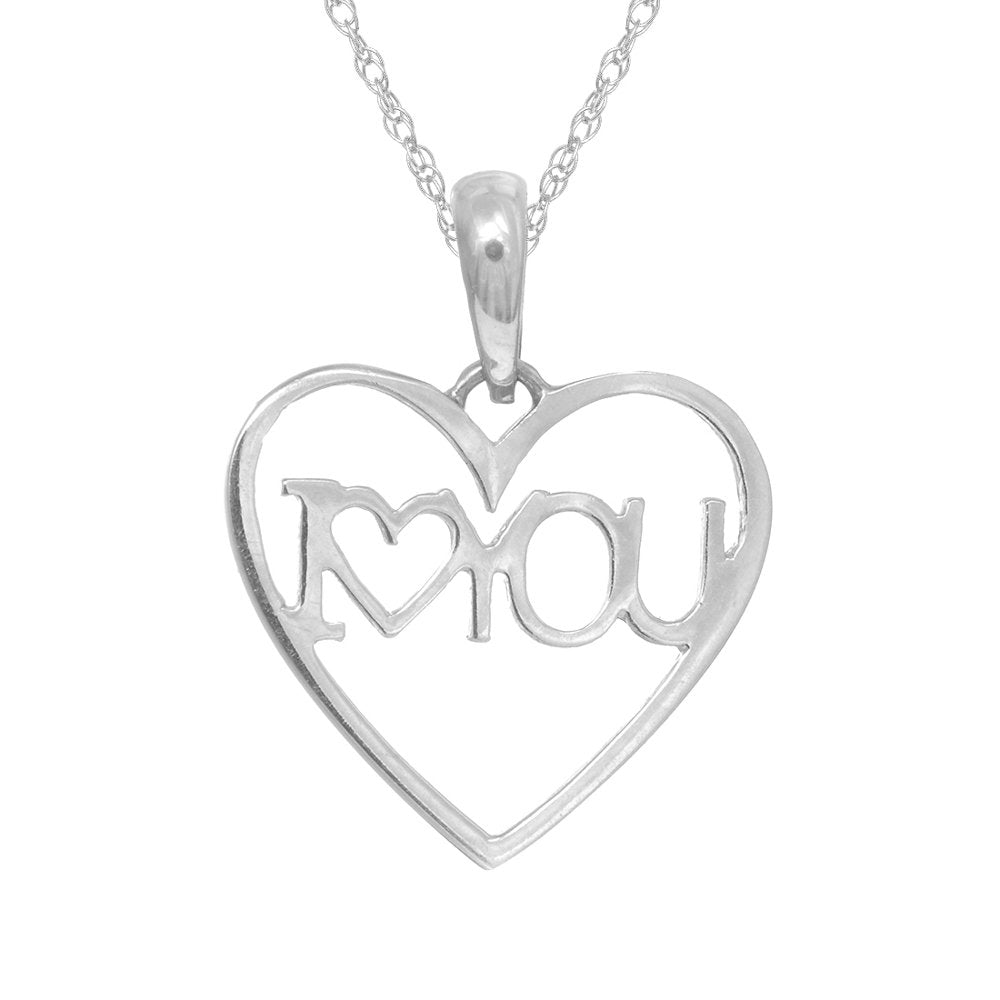 14K Real White Gold I Love Heart You Charm Pendant Necklace 18" - JewelStop1