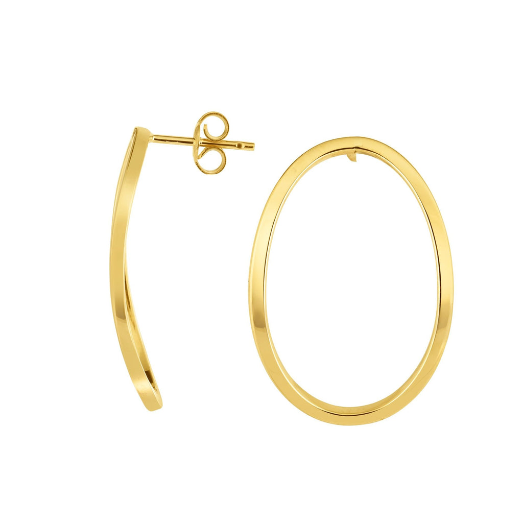 14k High Polished Yellow Gold 20x30mm Shiny Oval Hoop Earrings, Push Back Clasp - JewelStop1