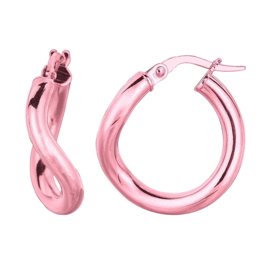 14k Rose Gold Twisted Round Hoop Earrings New - JewelStop1