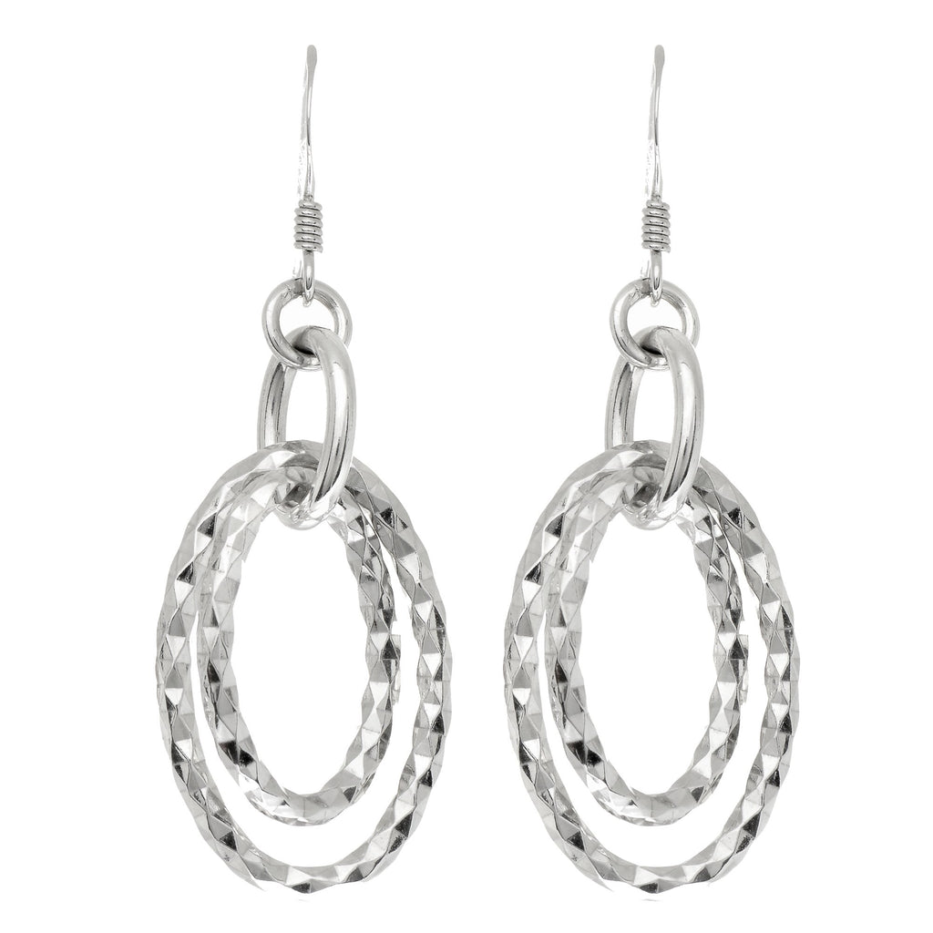 Sterling Silver Rhodium Finish Diamond-Cut Dangle Earrings - 46 x 15 mm - JewelStop1