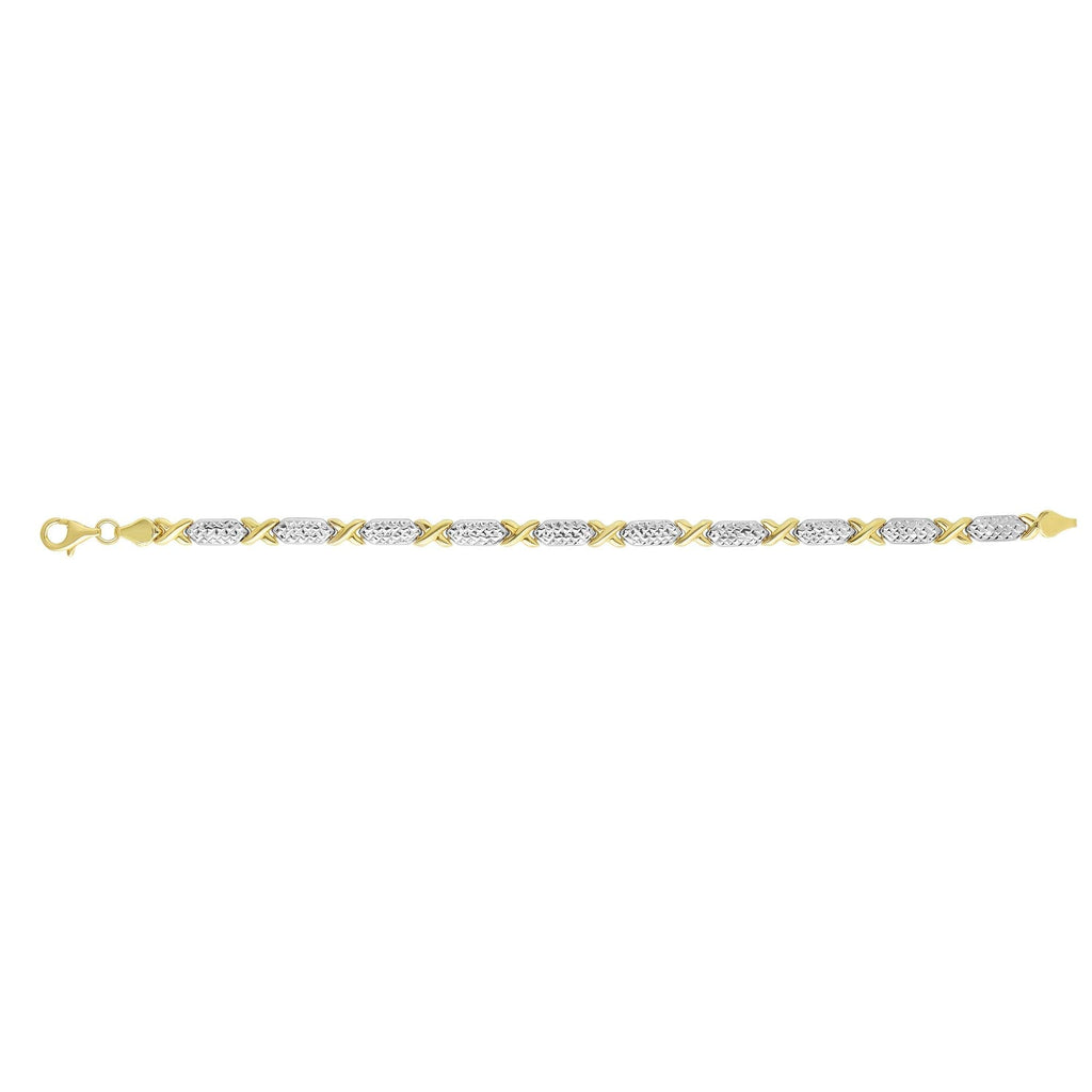 14K Two Tone Gold Matt Finished Double "S" Patterned Bracelet, Lobster Clasp - JewelStop1