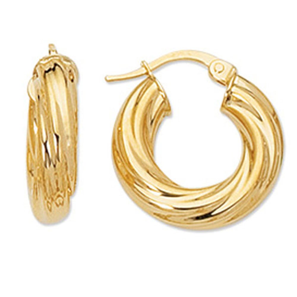 14k Yellow Gold 18mm X 5mm Twisted Round Hoop Earrings - JewelStop1