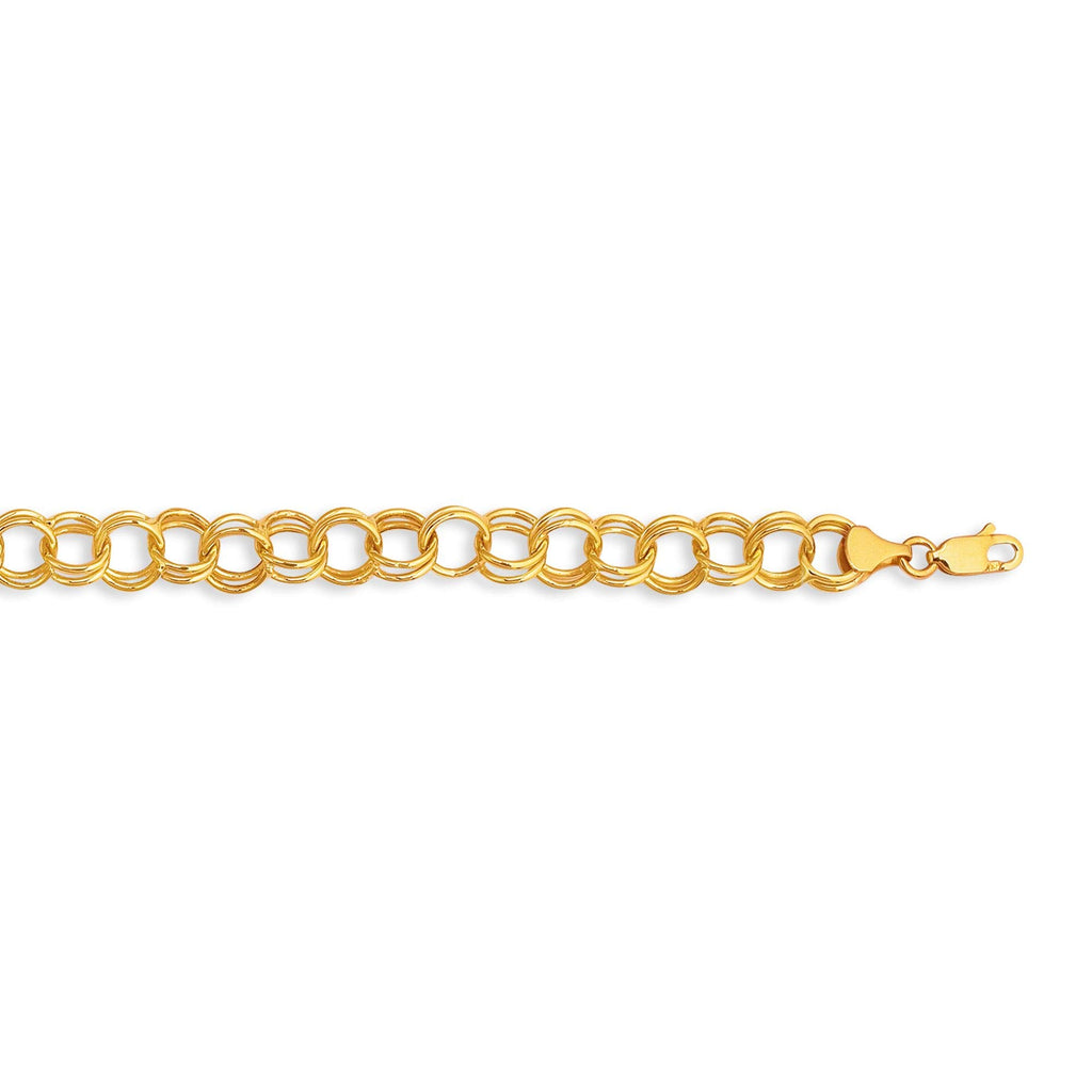 14k Yellow Gold 8mm Lite Charm Bracelet 7.25" Lobster Claw - JewelStop1