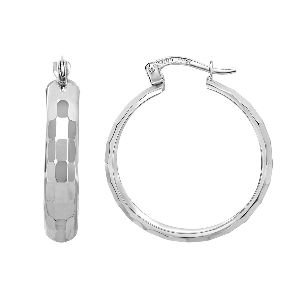 14k Fancy White Gold Round Hoop Earrings - 5 X 20mm - JewelStop1