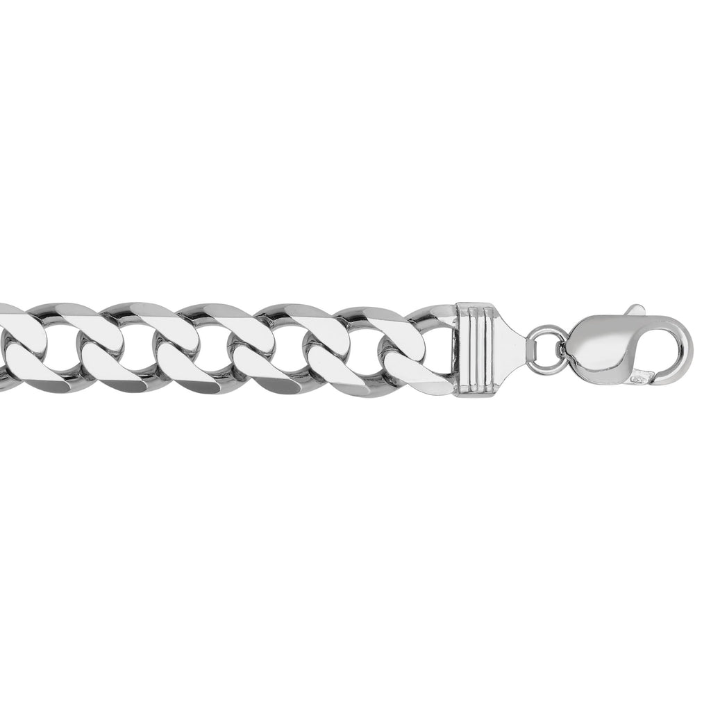 925 Sterling Silver With Rhodium Finish 11.6mm Curb Chain Bracelet, Lobster Claw - JewelStop1