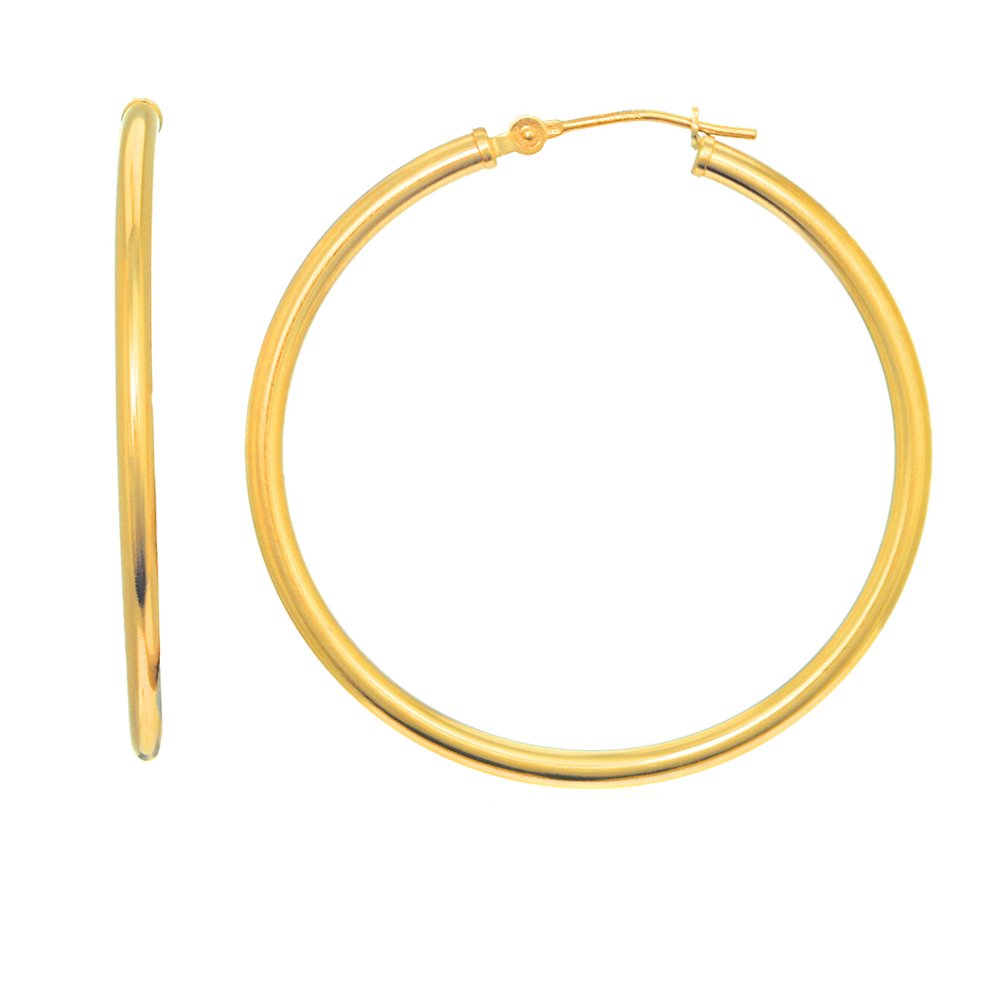 14K Yellow Gold Tubular Hoop Large Round Earrings 2mmx 30mm - JewelStop1