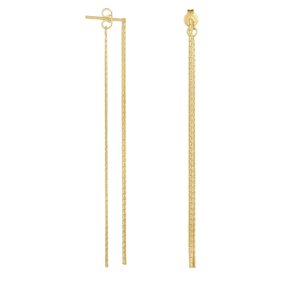 14k Yellow Gold 3" Multi Stranded Shiny Diamond-Cut Oblong Drop Earrings - JewelStop1