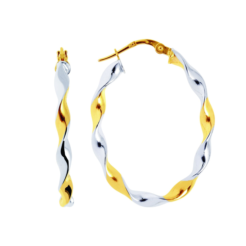 14k 2 Tone Gold 25 mm X 3 mm Twisted Oval Hoop Earrings - JewelStop1