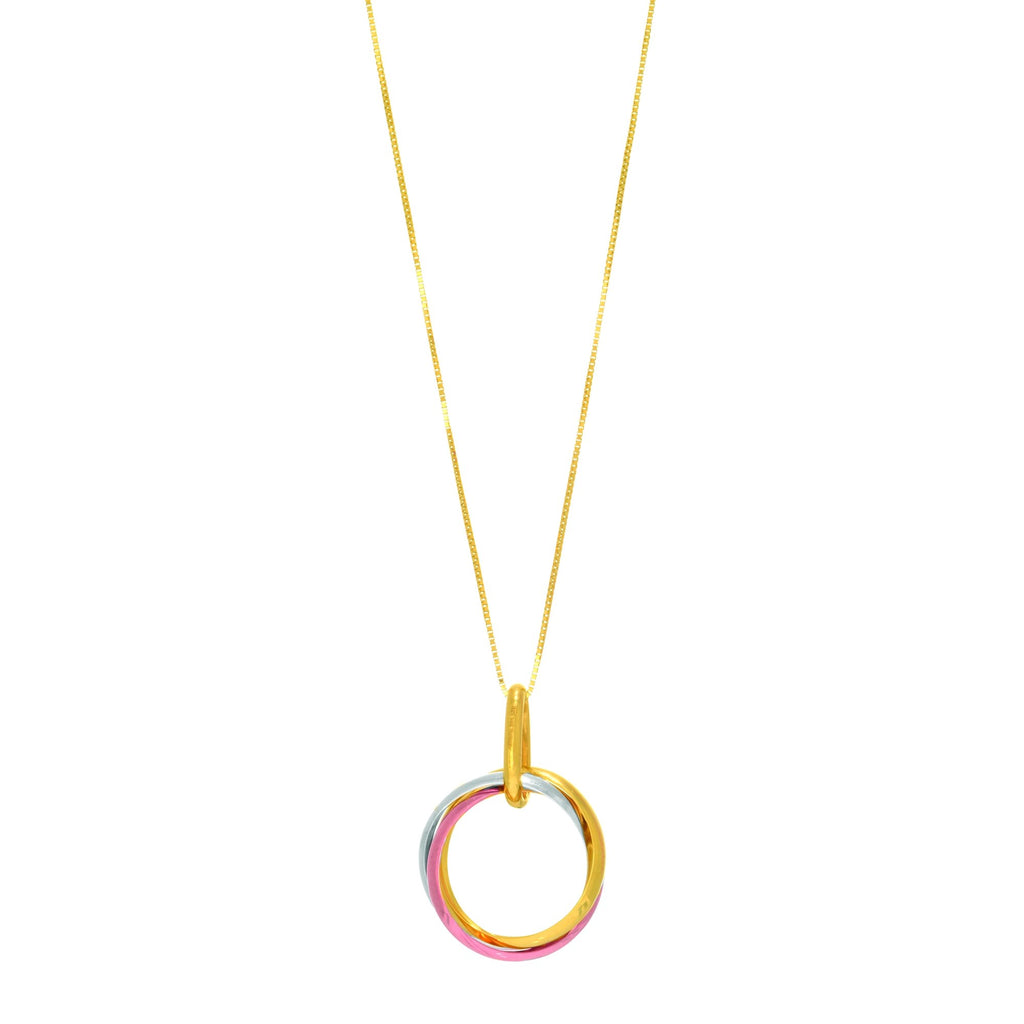 14k Tri-Color Gold 16X22 Shiny 3- Open Ring Pendant Necklace - 18" - JewelStop1
