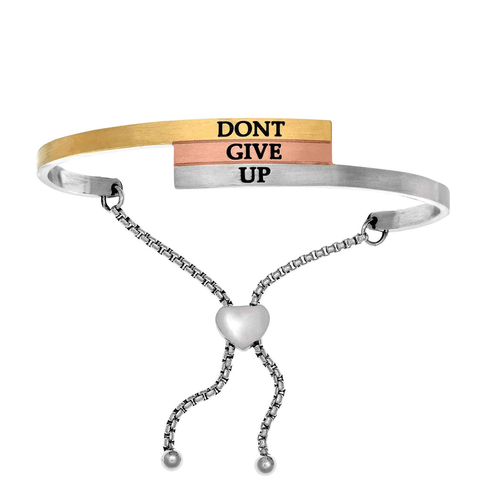Stainless Steel with Tricolor Finish "DON'T GIVE UP" Diamond Accent Bracelet - JewelStop1