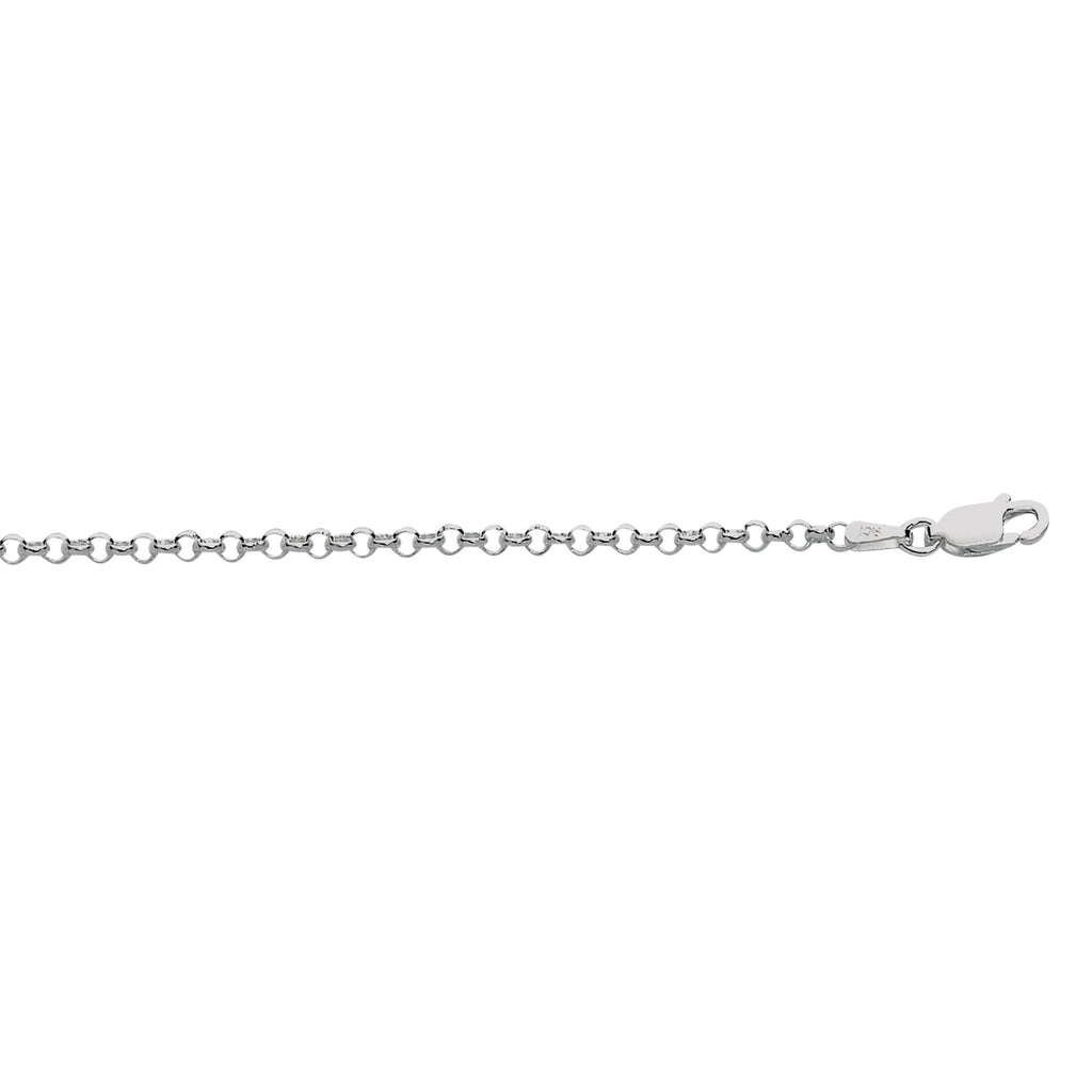 Sterling Silver 2.4mm Rhodium Diamond Cut Rolo Chain 16" Necklace Lobster Lock - JewelStop1