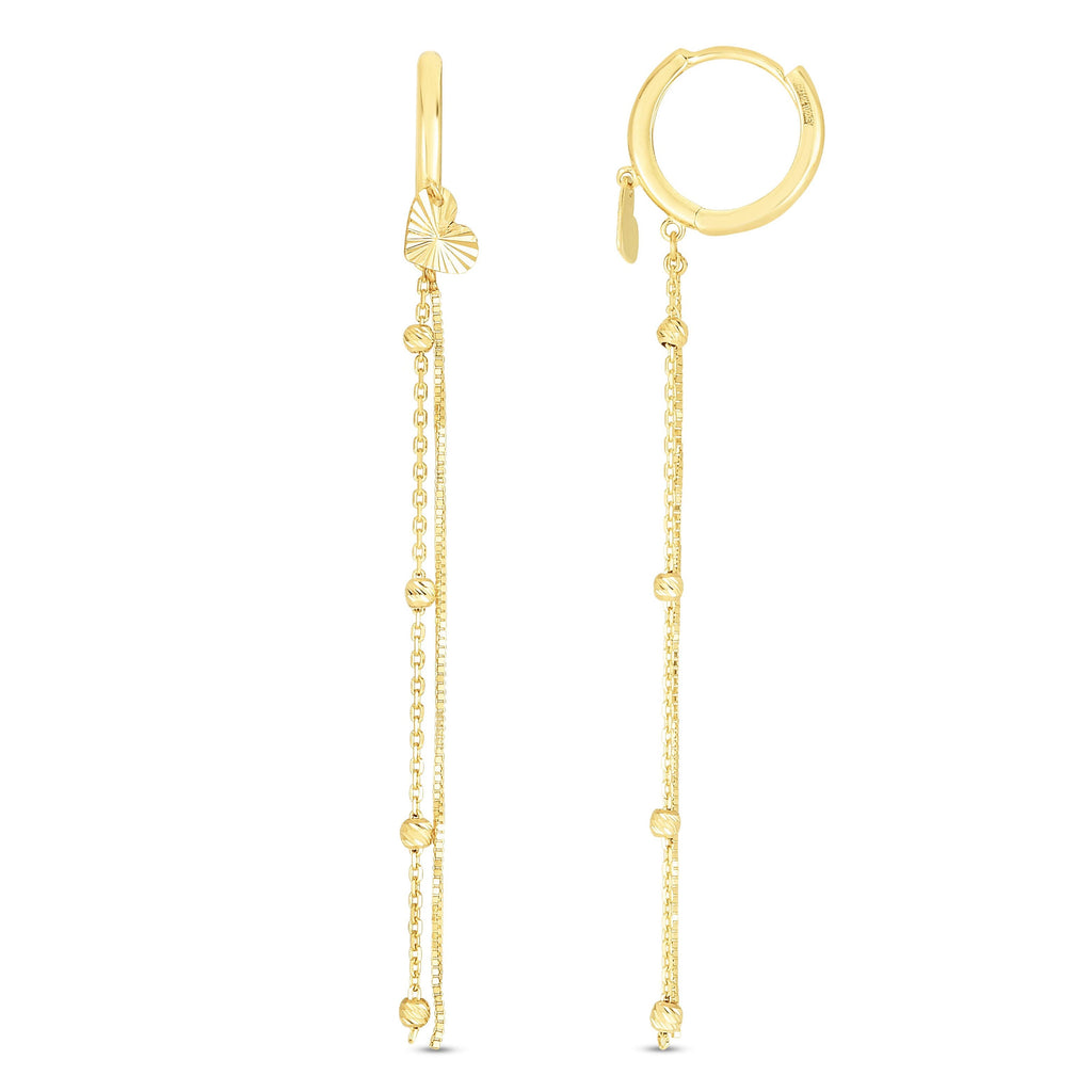 JewelStop 14K Yellow Gold Single Oval Drop on a Chain Earrings with Polished Finish and Push Back Clasp - 1gr