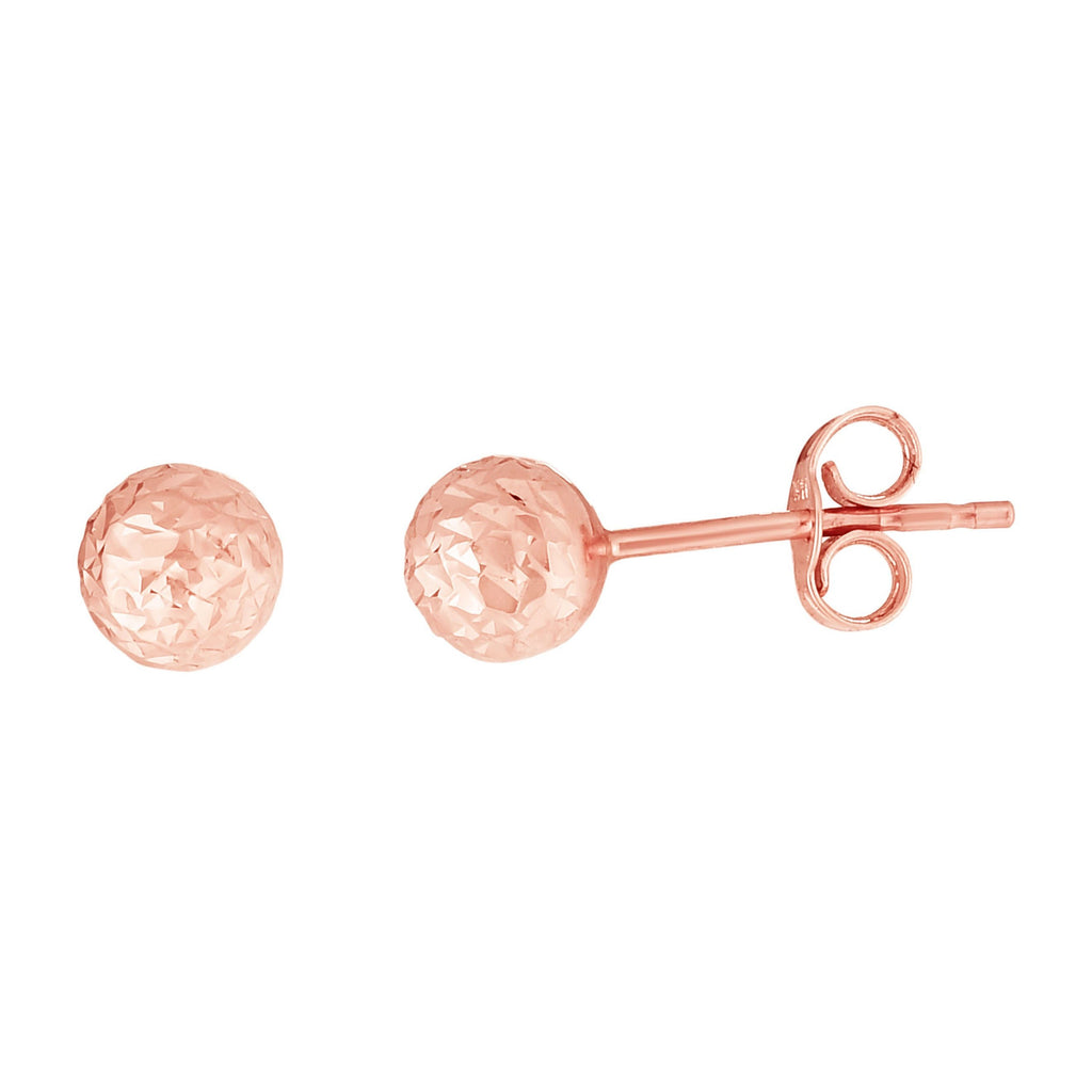 JewelStop 14K Rose Gold 5mm Stud Earrings with Diamond Cut Textured Finish and Push Back Clasp