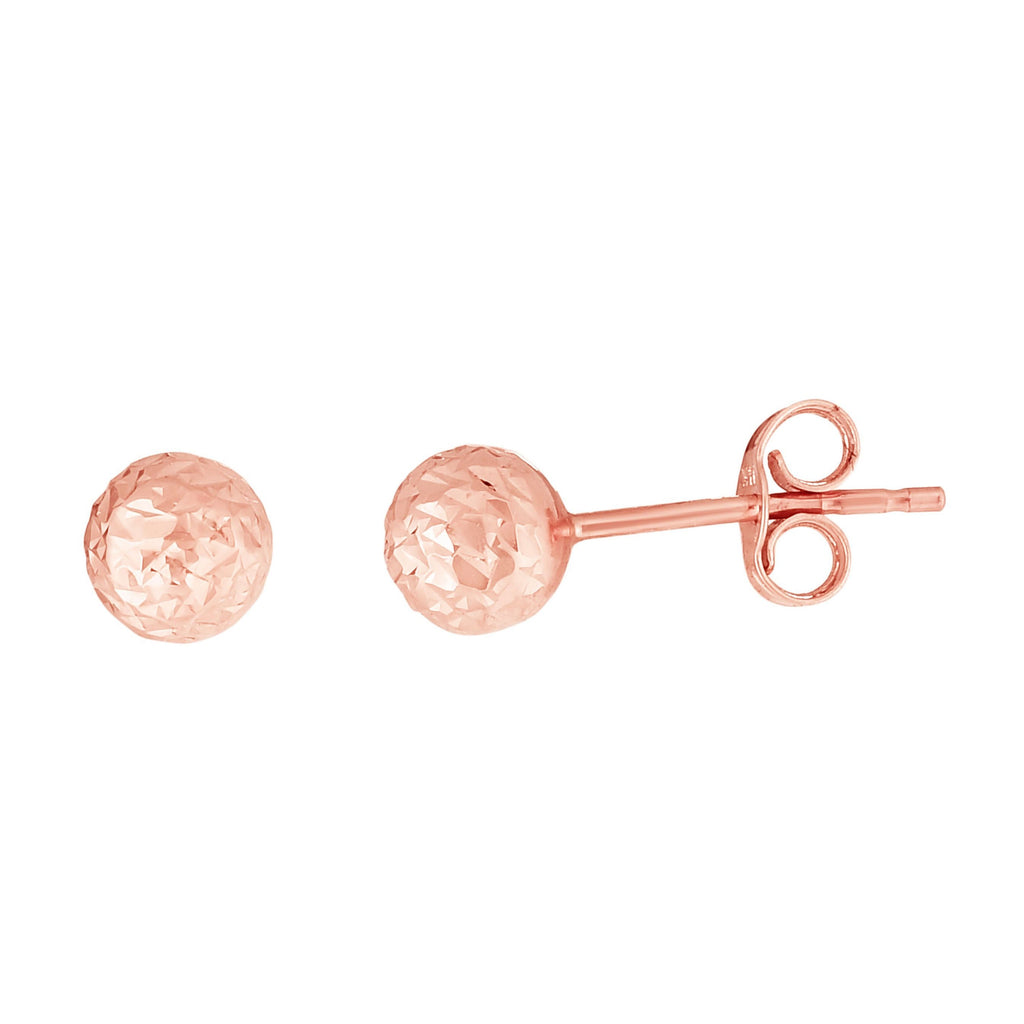 JewelStop 14K Rose Gold 7mm Faceted Stud Earring with Diamond Cut Textured Finish and Push Back Clasp