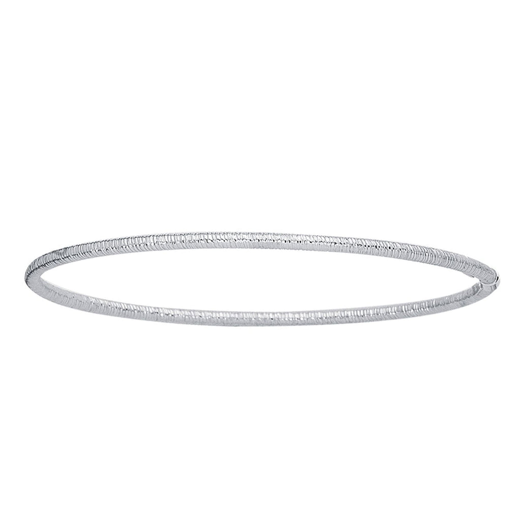 JewelStop 14K White Gold 8" Stackable Bangle with Diamond Cut Textured Finish - 2.8gr