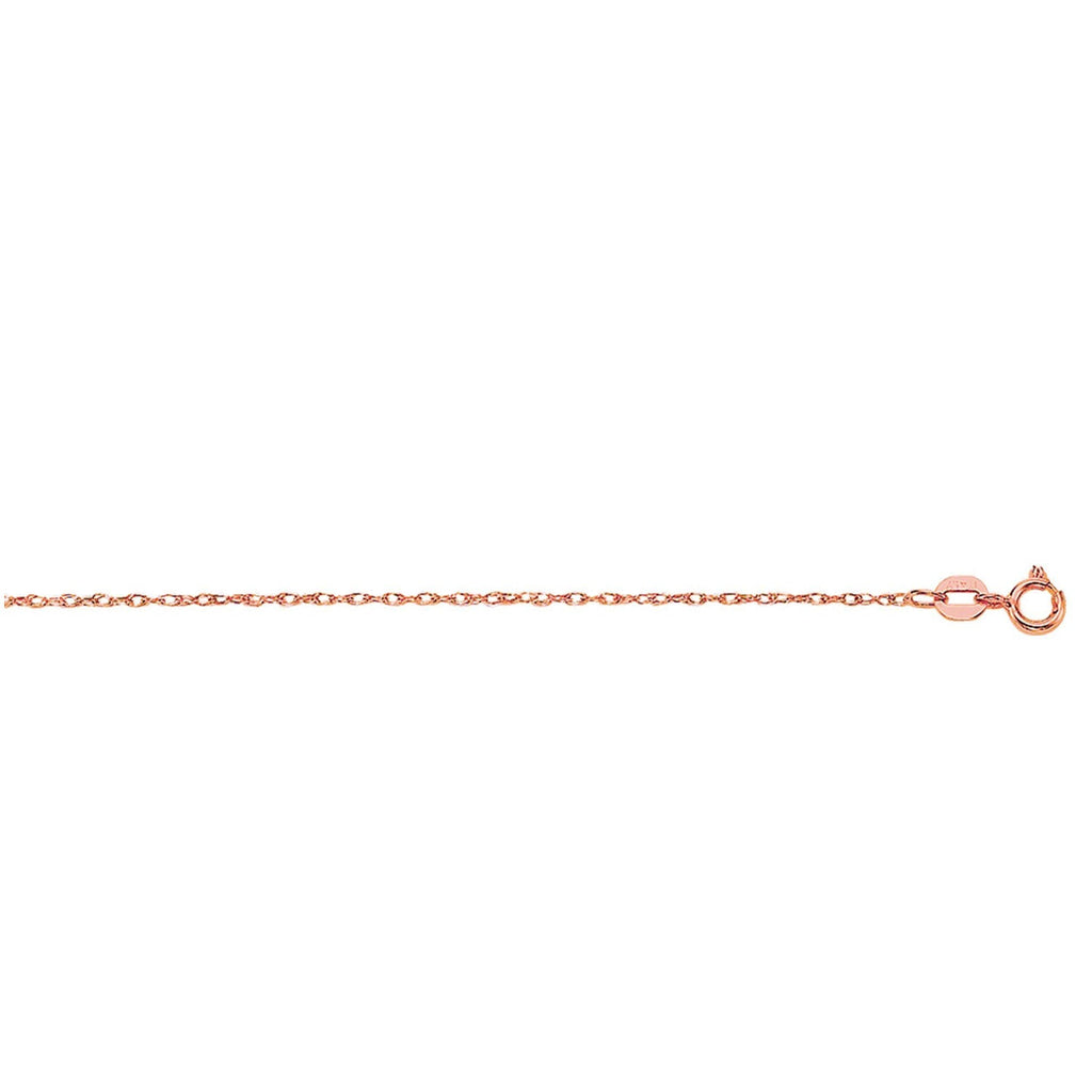 JewelStop 10K Rose Gold .85mm Machine Rope Chain Carded with Polished Finish and Spring Ring Clasp