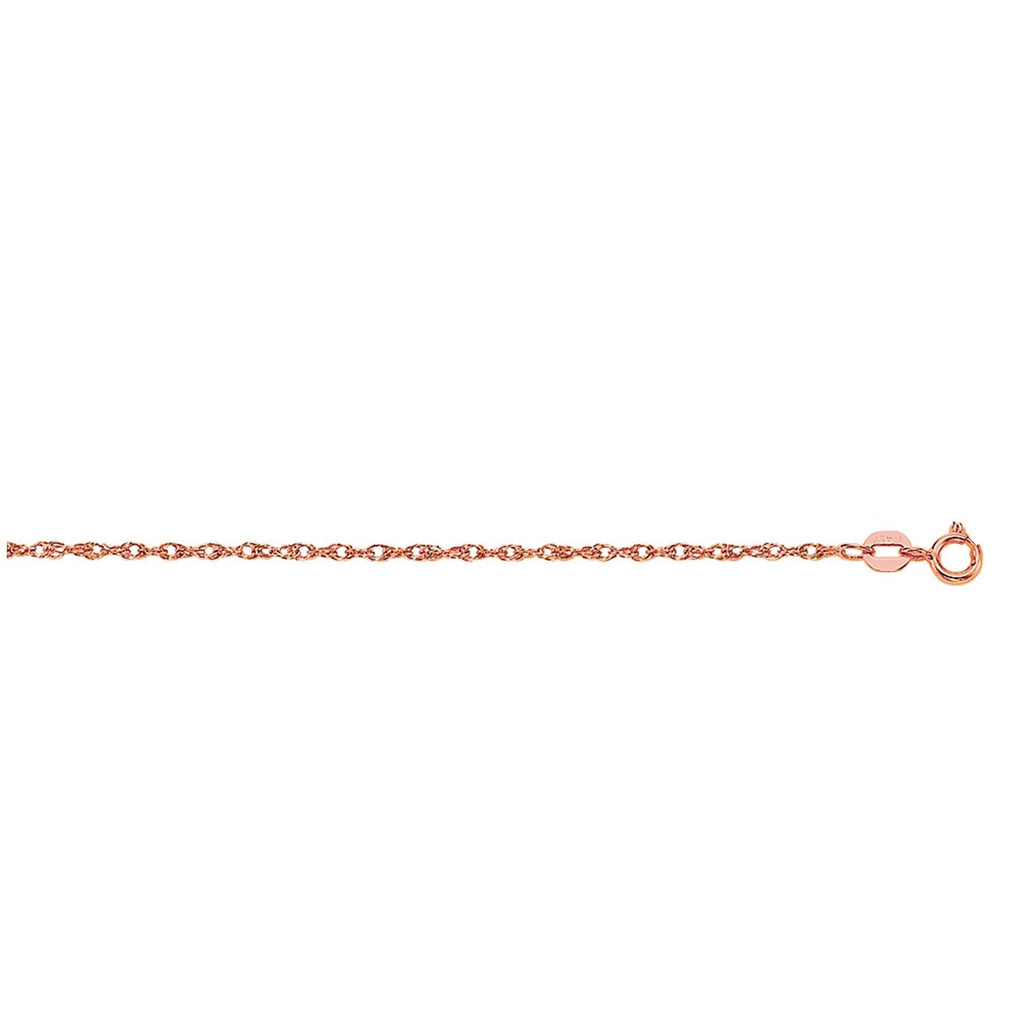 JewelStop 10K Rose Gold .95mm Machine Rope Chain Carded with Polished Finish Spring Ring Clasp