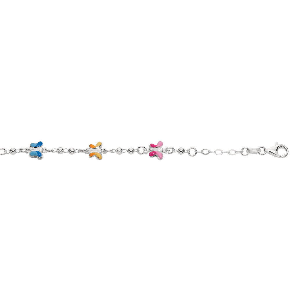 Sterling Silver Rhodium Finish Beads Station Butterfly Charm Bracelet-6" - JewelStop1