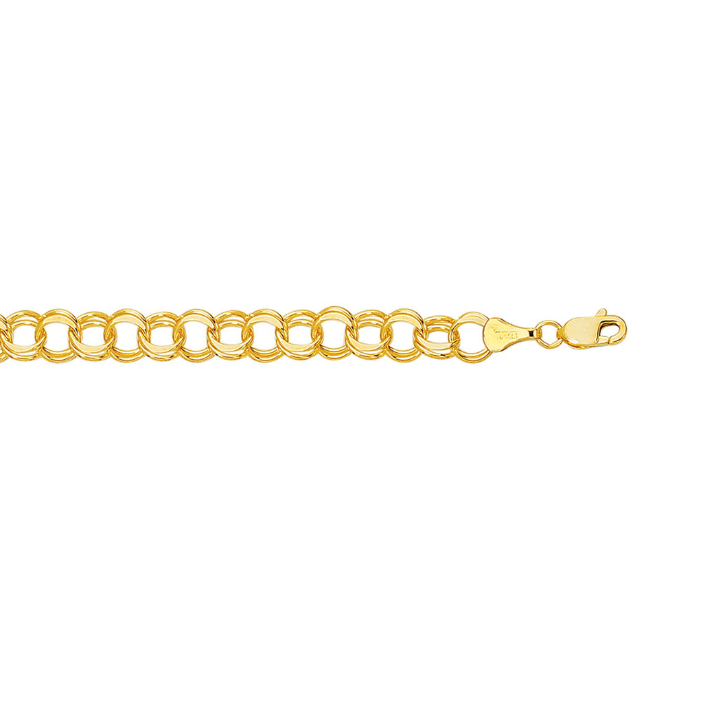 14k Yellow Gold 7.7mm Charm Bracelet 8" Lobster Claw - JewelStop1