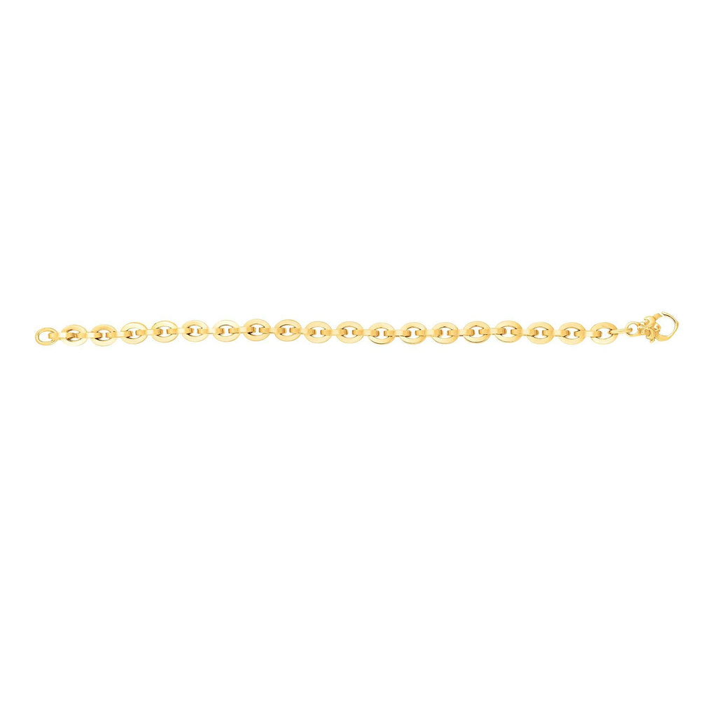 14K Gold Yellow 6.5mm Shiny Oval Link Fancy Bracelet, Lobster Clasp - JewelStop1