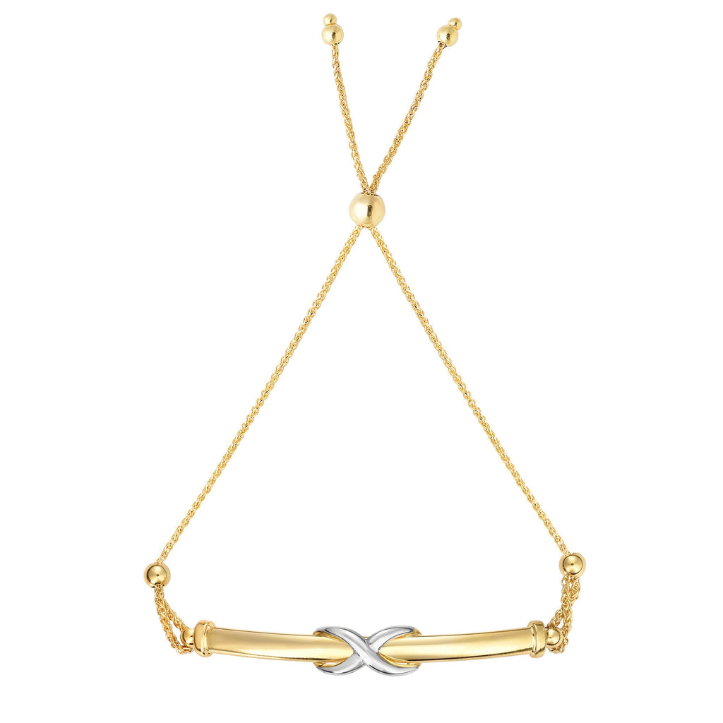14k Two Tone Gold Shiny Yellow Bar With White Infinity Adjustable Bracelet - JewelStop1