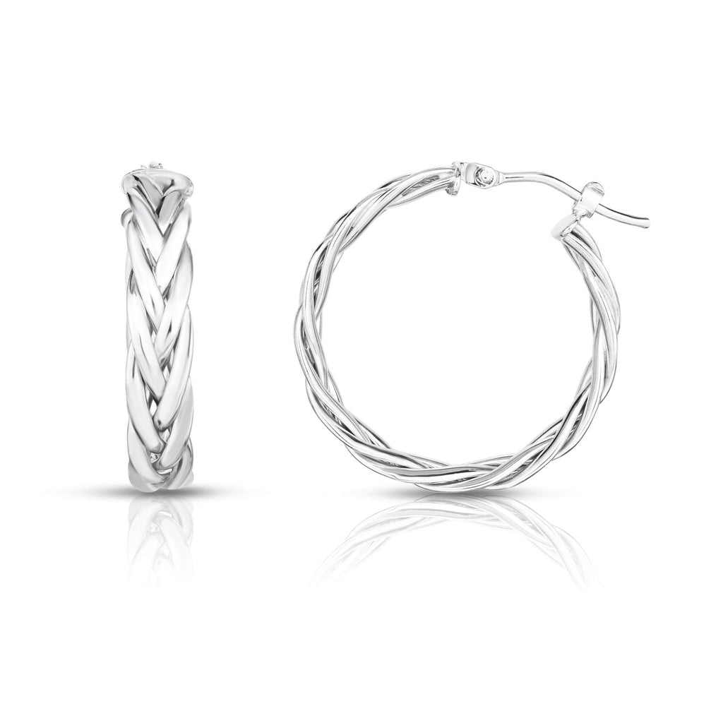 14K White Gold Finish Earrings, Hinged Clasp - JewelStop1