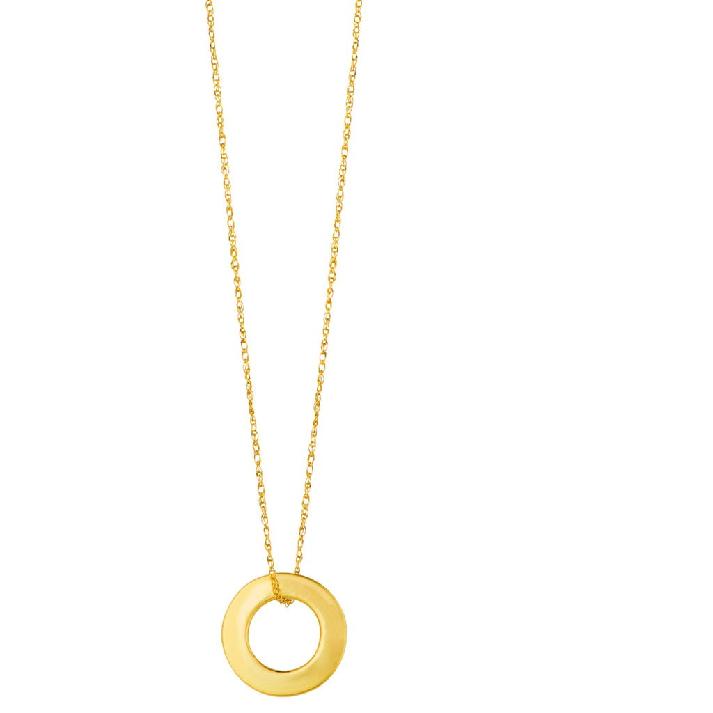 14k Yellow Gold Open Circle Pendant Shiny Cable Link Chain - 18" - JewelStop1