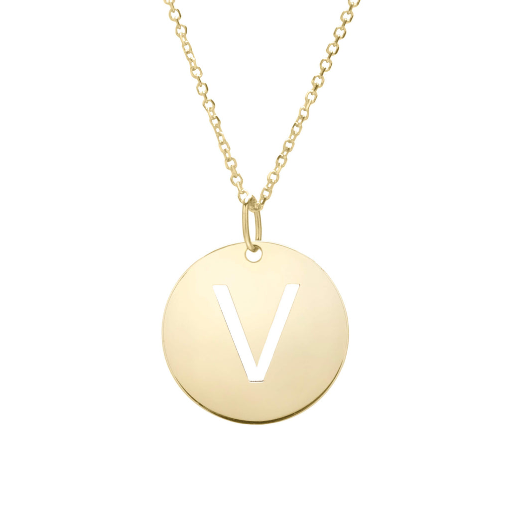 14k Yellow Gold 15mm Initial-V Pendant, 18" 0.8mm Extendable Classic Cable Chain - JewelStop1