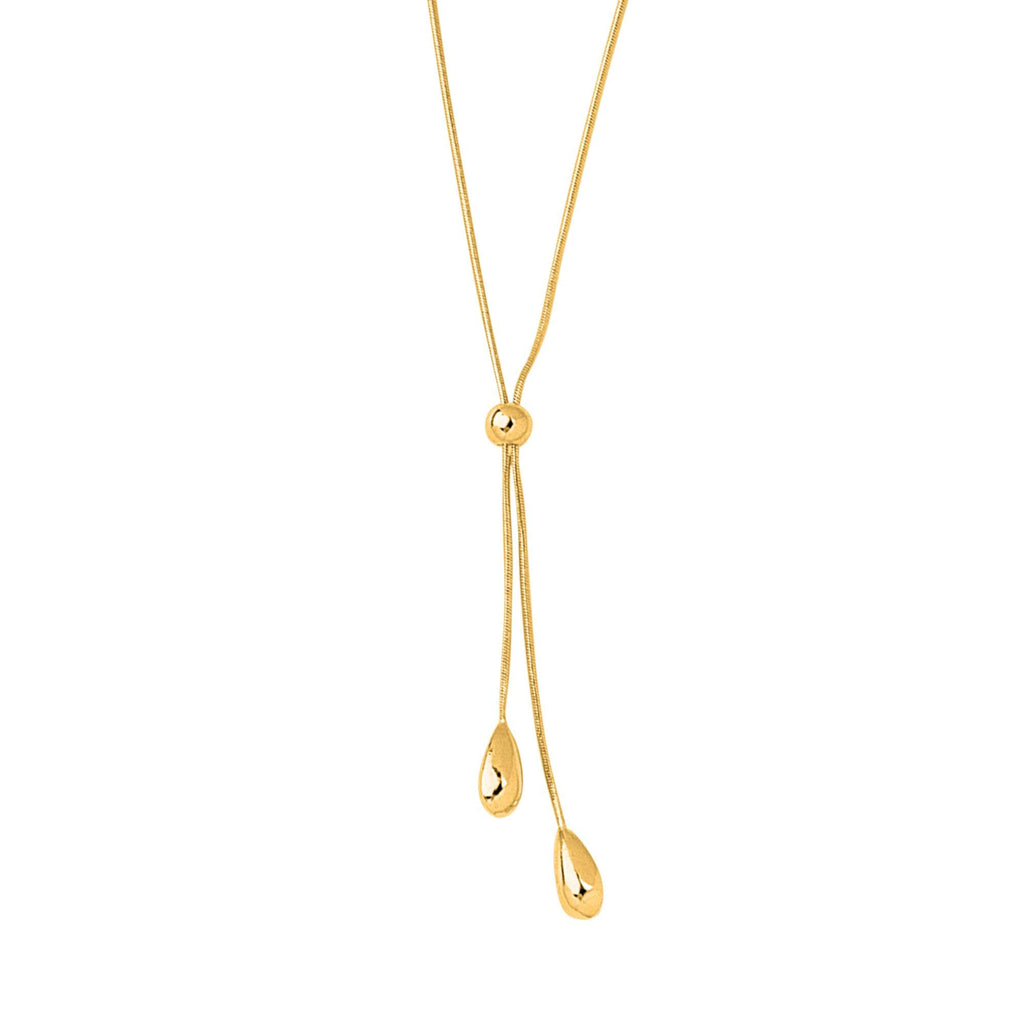 14K Yellow Gold Round Snake Chain, Pebble Lariats Necklace, Spring Clasp 17" - JewelStop1