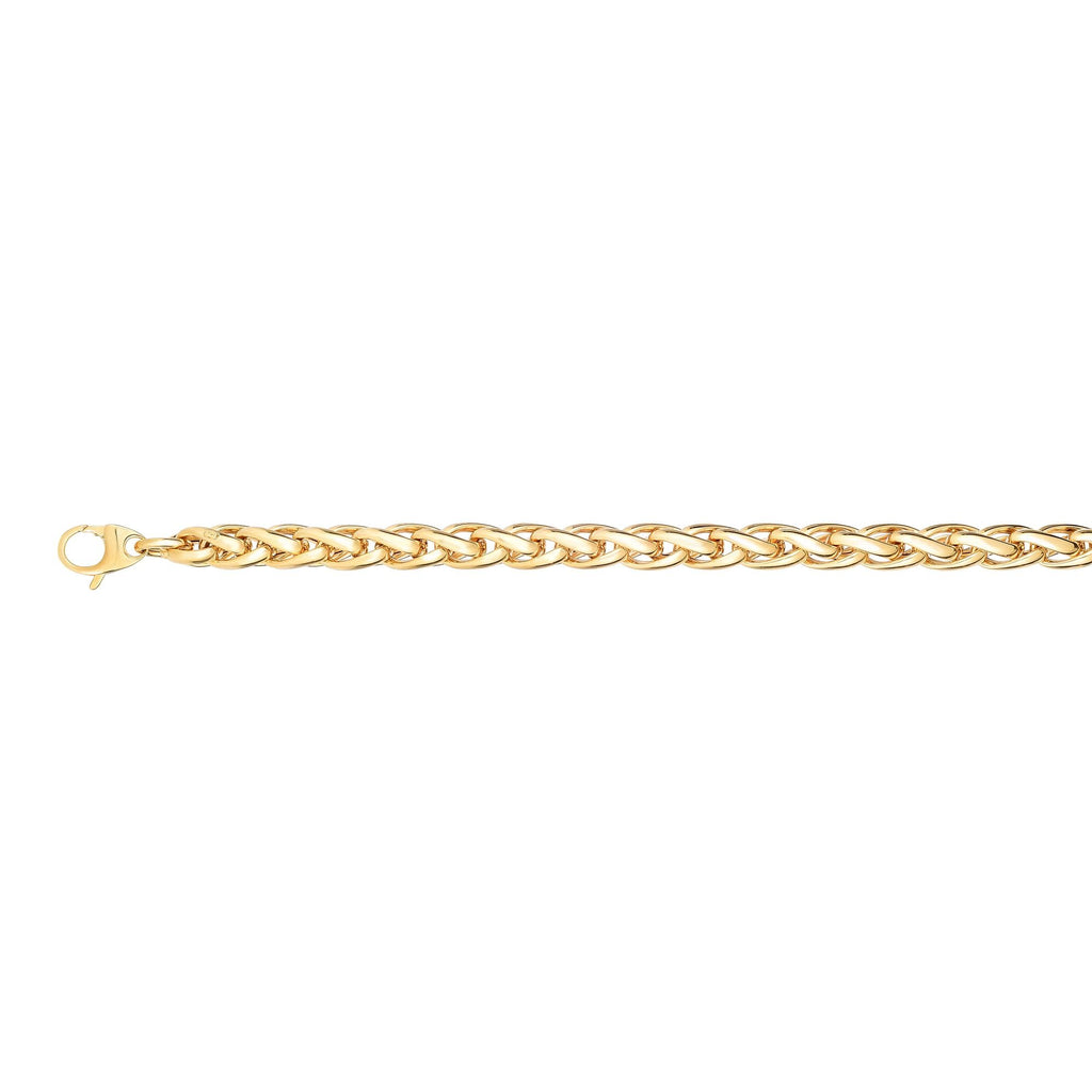 14k Yellow Gold 6.5mm Shiny Round Wheat Link Bracelet With Lobster Clasp - 7.5" - JewelStop1