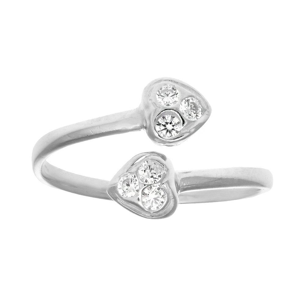 14k White Or Yellow Gold CZ Heart Toe Ring Adjustable - JewelStop1