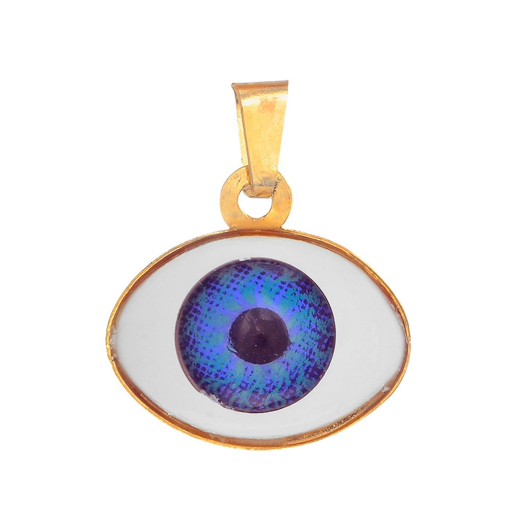 14K Real Yellow Gold Blue Evil Eye Charm Pendant - JewelStop1