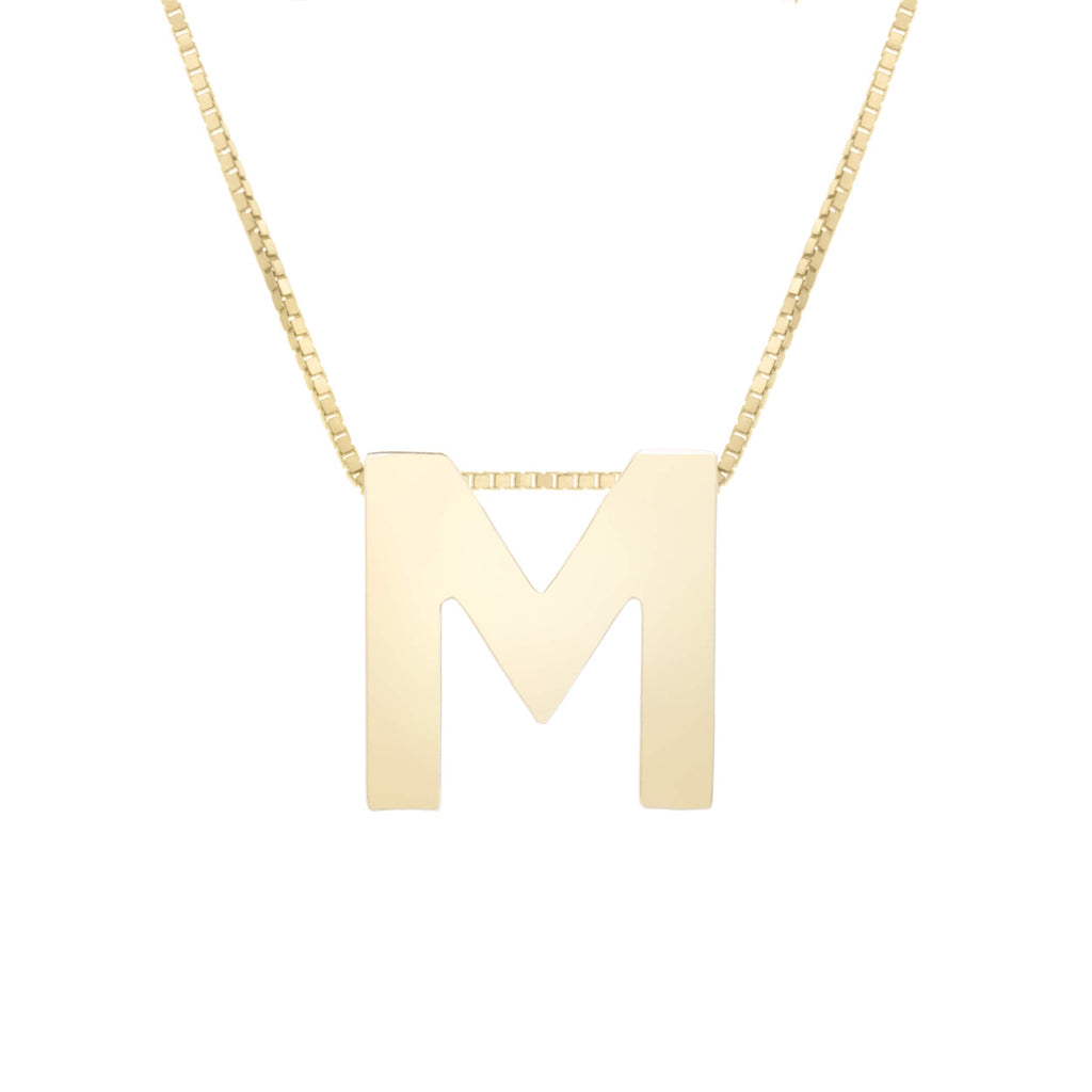 14k Yellow Gold 10x7mm Polished Initial-M Necklace with Lobster Clasp 18" - JewelStop1