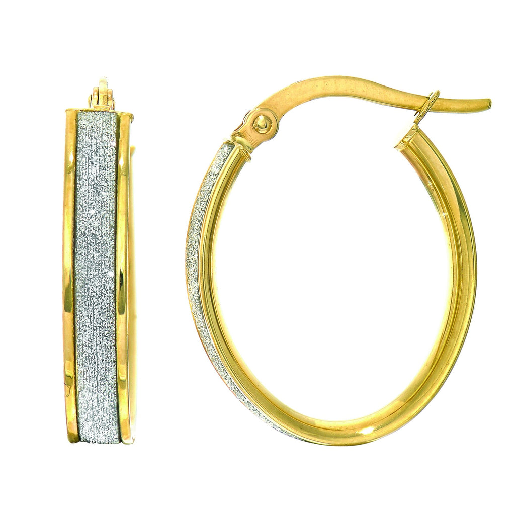 14k Yellow Gold Glitter Oval Hinged Earrings - 22 X 17mm - JewelStop1