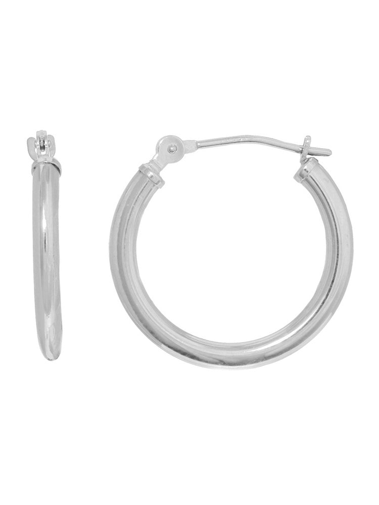 14k White Gold Tubular Hoop Earrings 12mm 14mm 16mm 18mm 20mm 25mm 30mm 35mm - JewelStop1