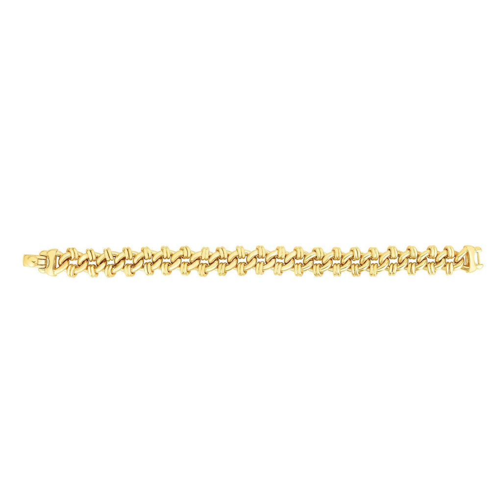 14K Gold Yellow 12.6mm Shiny Oval Fancy Bracelet, Lobster Clasp - JewelStop1