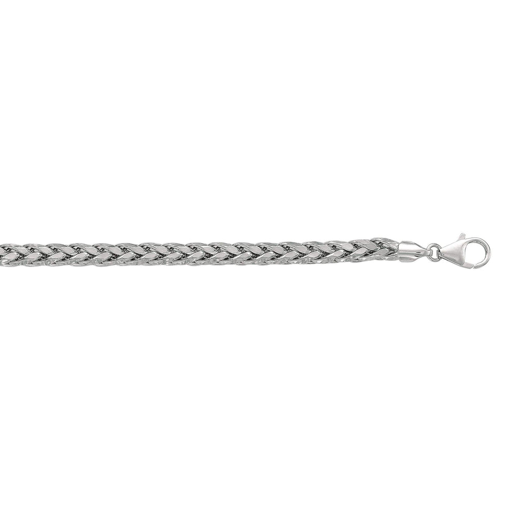 Sterling Silver with Rhodium Finish 5.0mm Diamond-Cut Round Wheat Men's Chain - JewelStop1