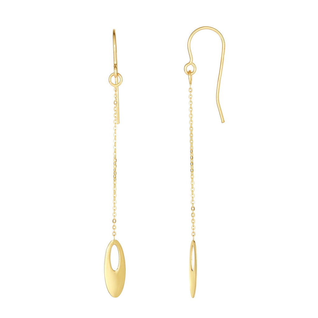 10k Yellow Gold Shiny Flat Graduated Oval Bead On Link Drop Earrings - 55x4mm - JewelStop1