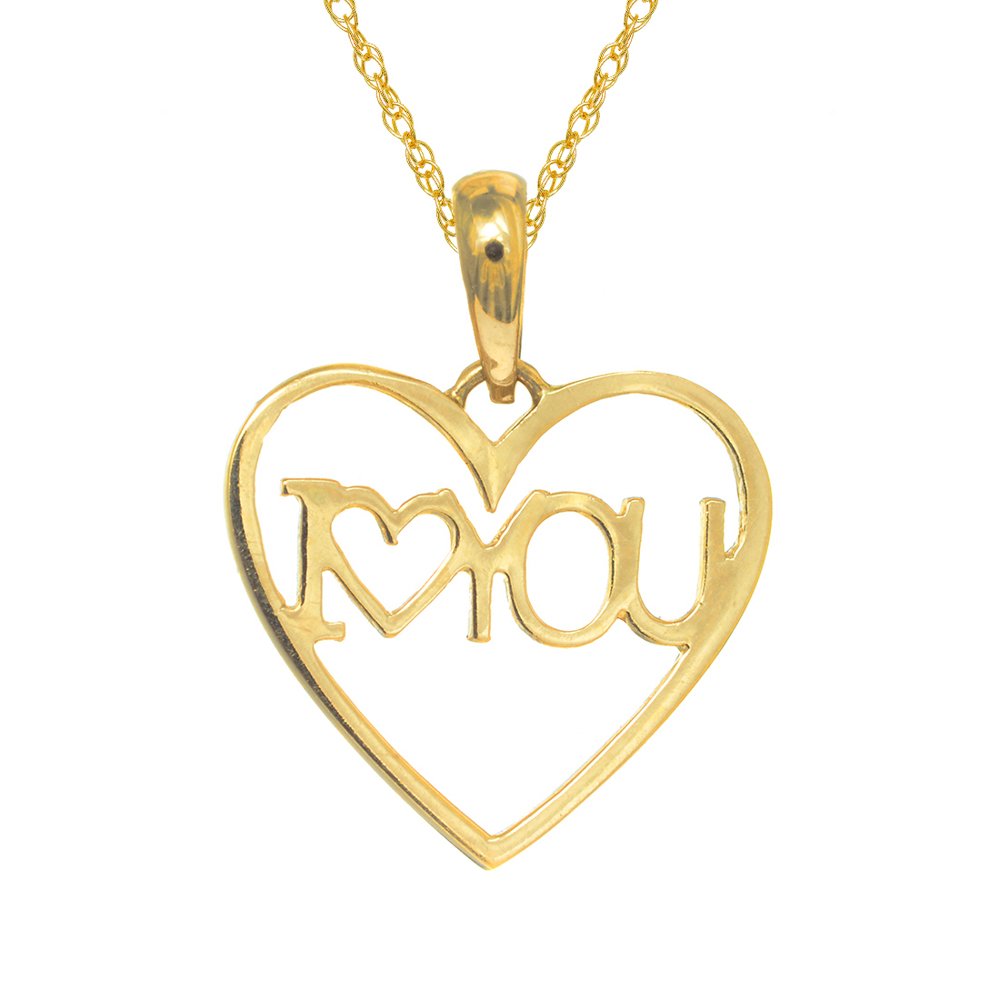 14K Real Yellow Gold I Love Heart You Charm Pendant Necklace 18" - JewelStop1