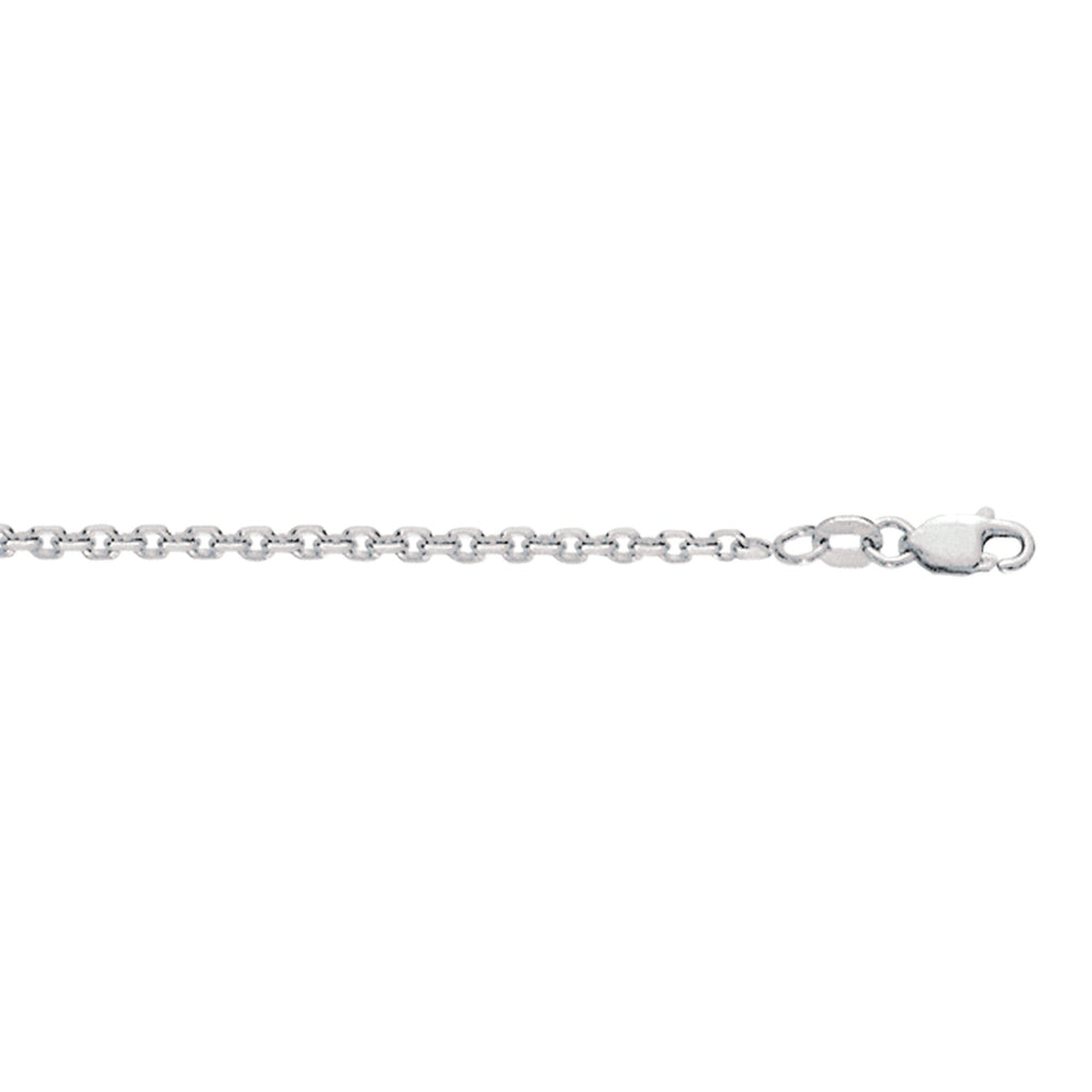 925 Sterling Silver Rhodium Plated 2.3mm Cable Chain Necklace 22" Lobster Claw - JewelStop1
