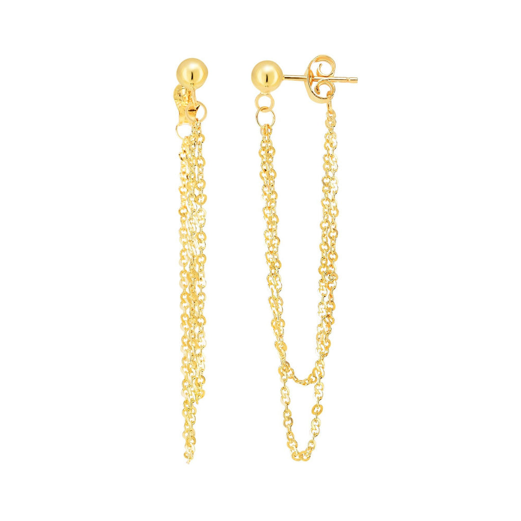 14k Yellow Gold 43x8mm Shiny And Diamond-Cut Link Drop Earrings, Push Back Clasp - JewelStop1