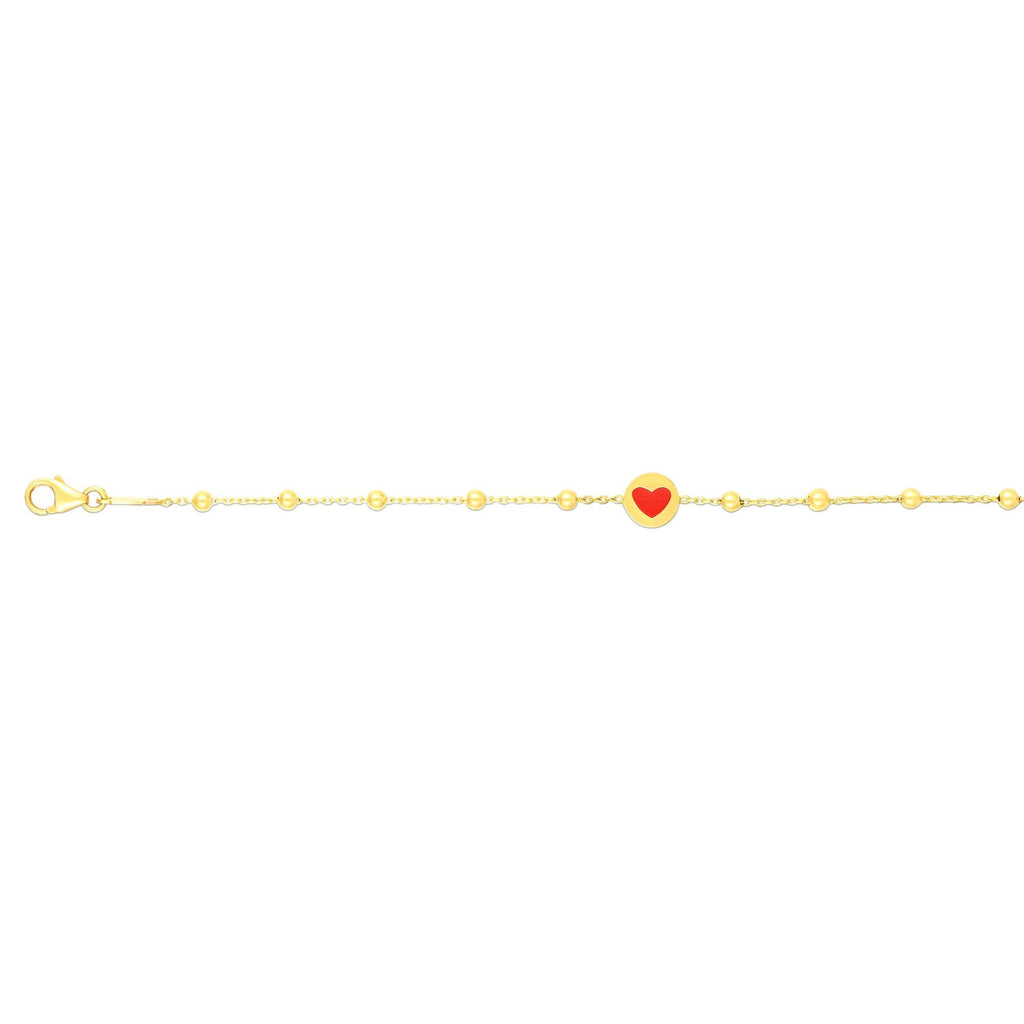 14K Yellow Gold Element:6mm Shiny Heart Fancy Bracelet, Lobster Clasp - JewelStop1