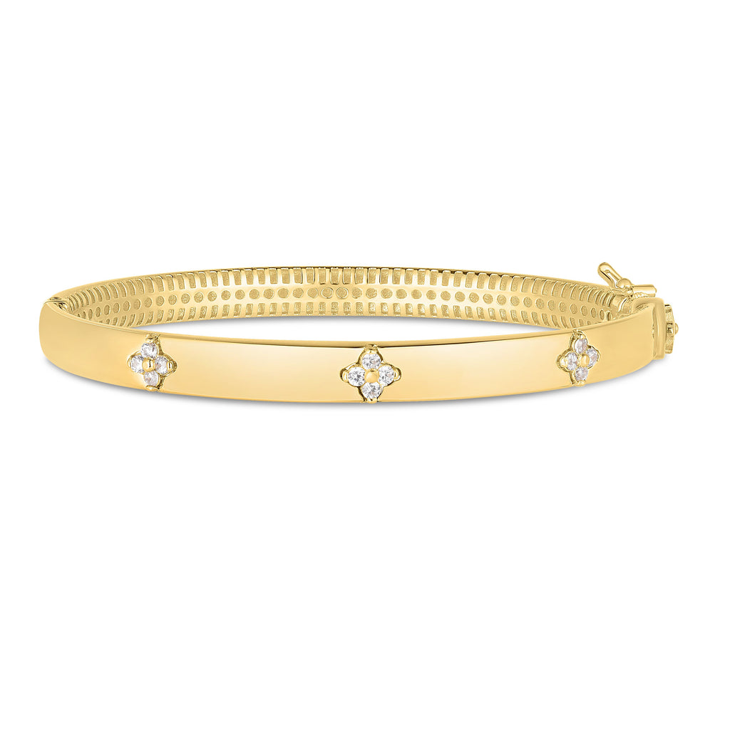 JewelStop 14K Yellow Gold Trilogy .30ct Diamond Clover Bracelet with Push Clasp (with Figure 8) - Polished Finish - 10.20gr