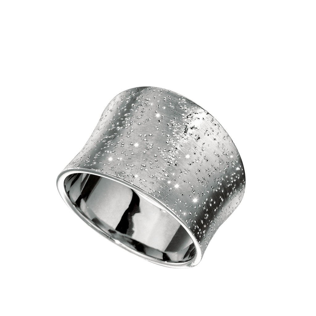 Sterling Silver Rhodium 20mm Textured Graduated Concave Ring, Size 8 - JewelStop1